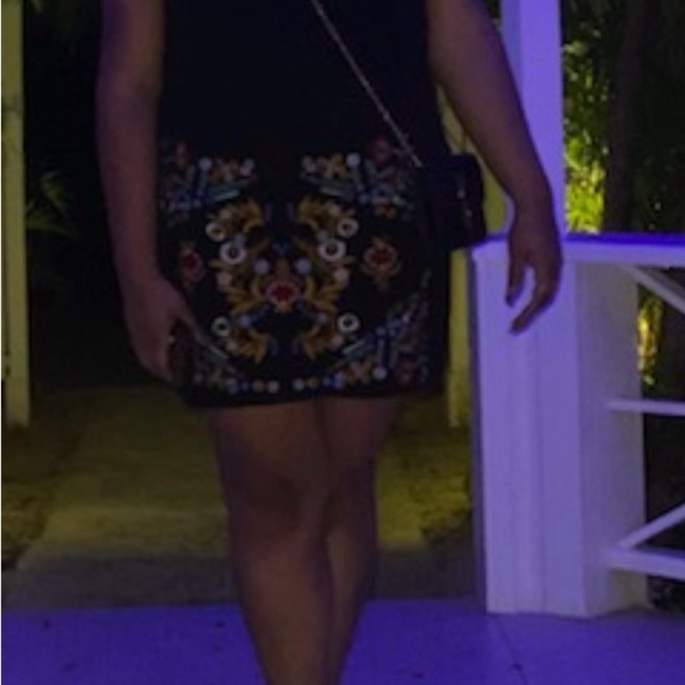 SHEIN Black Mini Skirt with Colorful Floral Embroidery